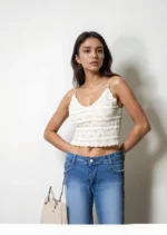 Off White Padded Lace Cami Crop Top